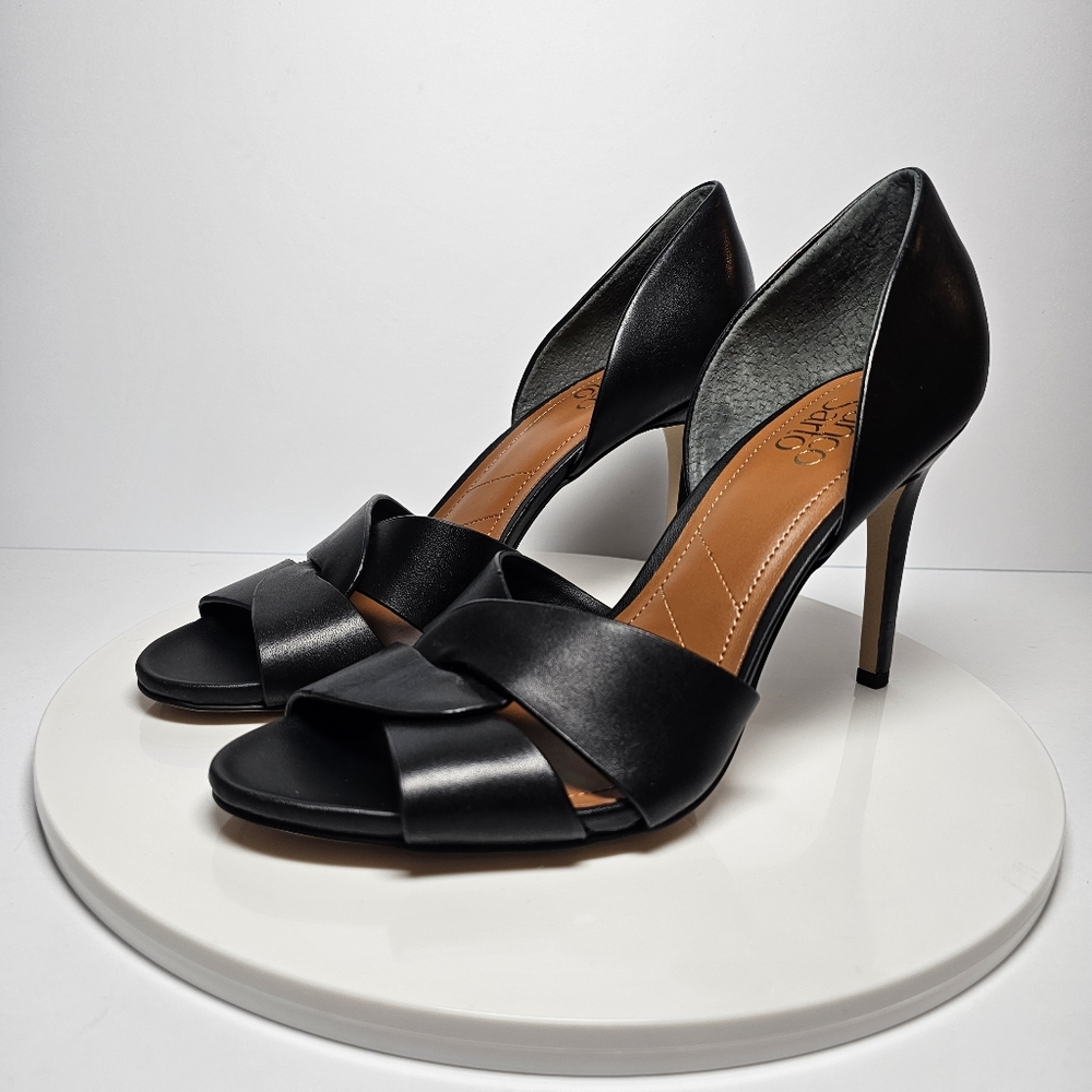 Franco Sarto Black Leather D'Orsay Peep-Toe Heels - Picture 9 of 13